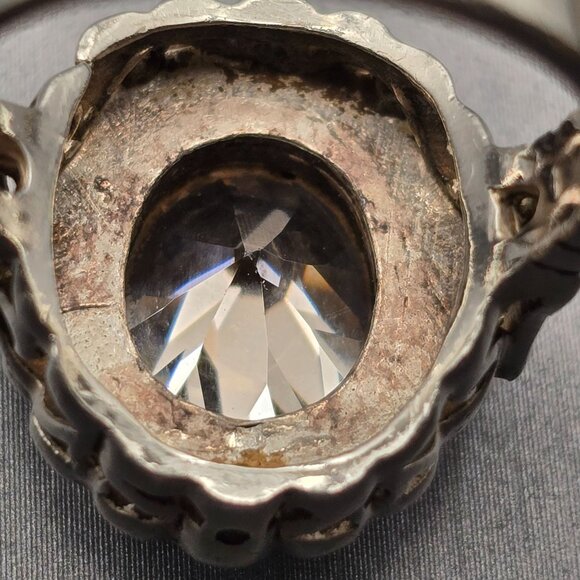CW Sterling Silver Peach Tourmaline & Marcasite Halo Cathedral Ring Size 7 7.98g - Picture 4 of 13